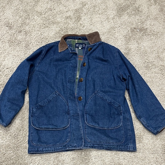 Lands' End Dark Blue Denim Jacket with Brown Corduroy Collar - Picture 8 of 11